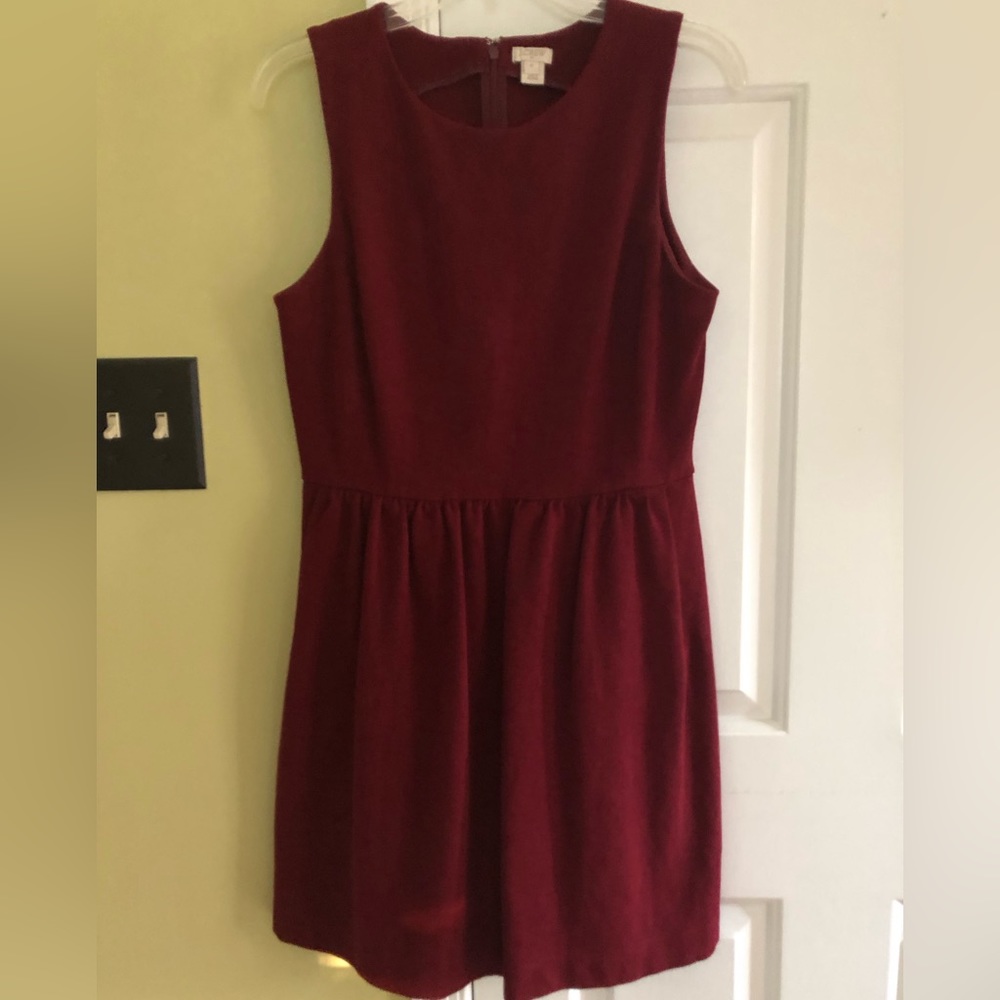 JCrew Factory burgundy ponte knit sleeveless dress.